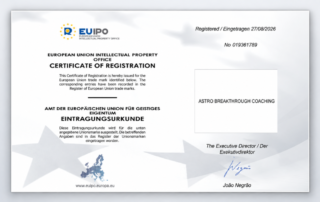 EUIPO certifikat o registraciji blagovne znamke Astro Breakthrough Coaching